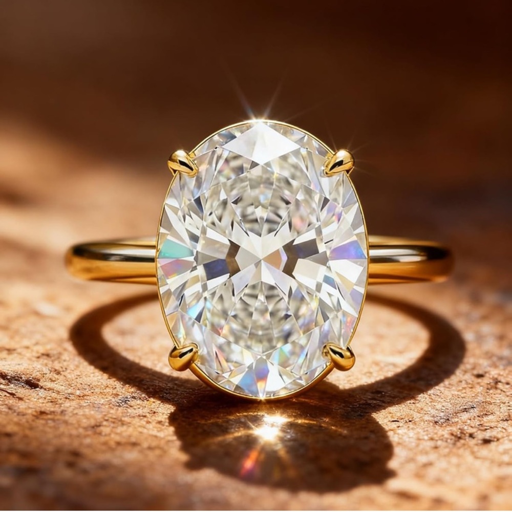 18k Gold Vermeil Oval-Cut Solitaire Ring with Moissanite 5 CTs
